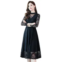 [FEISEDY] ワンピース ドレス 結婚式 パーティードレス 総レース マキシワンピース 春秋 レースワンピース ロングドレス 袖あり Aライン 謝恩会 発表会 演奏会 披露宴 二次会 ベルト付き 3色展開 A8147