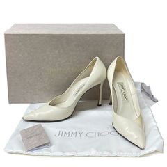 ジミーチュウ CASS 95 サイズ37 約24cm レザーｘエナメル パンプス Jimmy Choo ラテ ホワイト系 レディース 靴 女性 ブランド【中古】