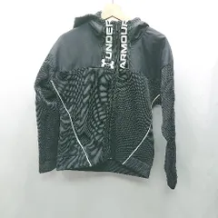 ◇ ⊇ UNDER ARMOUR アンダーアーマー ポンチ素材風 異素材ドッキング 長袖 パーカー サイズ170 ブラック メンズ E  【1501160007377】