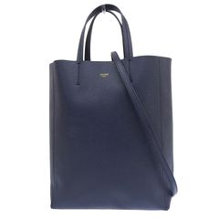 セリーヌ CELINE バーティカルカバスモール 2WAYバッグ トートバッグ ショルダーバッグ レザー ネイビー 中古 新入荷 OB2339