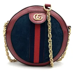 GUCCI グッチ GGマーモント シェリーライン ミニラウンド オフィディア 550618 ショルダーバッグ スウェード/レザー レッド ネイビー レディース
