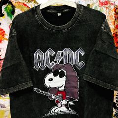 ACDC スヌーピー ケミカルウォッシュ リプリント Tシャツ 半袖 メンズ 新品 新品未使用 レトロ 個性的 奇抜 エモい バンドT カットソー 攻め 前衛的 ヴィンテージリプリント  古着 好き綿 男性 衣類 トップス お洒落 ハイデザイン 男性