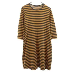 マリメッコ ボーダー柄 7分袖 Tシャツ ワンピース S キャメル×グレー marimekko レディース 古着 【231104】のサムネイル