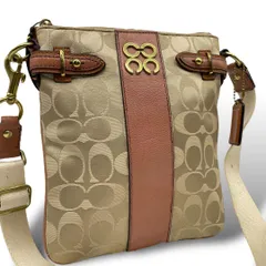 COACH コーチ ショルダーバッグ キャンバス/レザー 茶 ブラウン【中古】ユニセックス シグネチャー 金ロゴ 斜め掛け