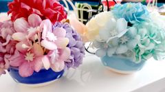 【#112・113】アーティフィシャルフラワー　フラワーアレンジメント　造花アレンジメント　ハンドメイド　ハンドメイド雑貨　クジラ　紫陽花　アジサイ　対　セット　おまとめ　プレゼント