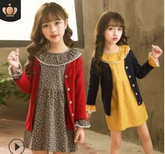 ☆送料無料☆　女の子ワンピースXカーディガンスーツ　広襟花柄