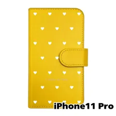 【新品未使用】 iPhone11 Pro 手帳型スマホ ケース ハート柄 (カバー色イエロー×ホワイト柄) ドット シンプル おしゃれ カード収納 PUレザー flip2-iphone11pro-ye-20082