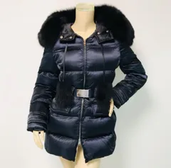 極美品★PRADA・プラダ レディース ブランドロゴ刻印バックルベルト フォックスファー フード付き ダブルジップ ダウンコート(40)
