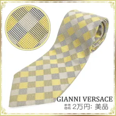 VERSACE ヴェルサーチェ ネクタイ スクエア 総柄 美品 綺麗 正規品 メンズ ビジネス ゴールド グレー シルク