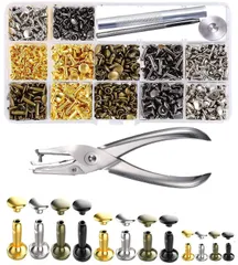 TAORAYO レザークラフト カシメセット カシメ かしめ カシメ金具 セットカシメ打ち具セット レザークラフト用打ち具キット 3サイズ 4種色（ゴールド・シルバー・古銅色・ガンメタル） リベット パーツ パンチングペンチ 丸形 レザークラフト スタッズ 底