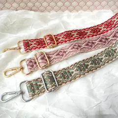ショルダーベルト 単品 花柄刺繍ステッチ（グリーン×カーキ・ピンク×紫・レッド×カーキ）幾何学 ショルダーストラップ　エスニック ボヘミアン 民族柄