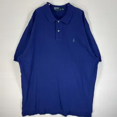 古着 90's/90年代 ポロバイラルフローレン Polo by Ralph Lauren 鹿の子 半袖 ポロシャツ ロゴ 刺繍 大きいサイズ 2ボタン XXL  ブルー 無地 メンズ