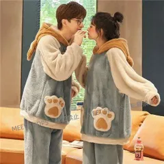【新品未使用】ペアパジャマ 冬 もこもこ カップル ペア ルームウェア 上下 セット ペア パジャマ もこもこ カップル パジャマ 秋冬 ペア 結婚祝い プレゼント ペアパジャマ カ ddhc79