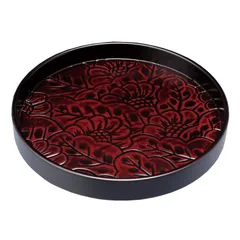 紀州塗り お盆 トレー 33cm 木製丸盆 茶盆 菊彫り おしゃれ おぼん トレイ