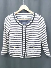 ◇ Θ ROPE PICNIC ロペピクニック ボーダー ノーカラー 長袖 ジャケット サイズ38 アイボリー レディース P  【1409250001727】