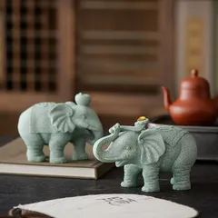 象 ゾウ 置物 オブジェ 2個セット インテリア 彫刻 青砂石 お洒落 癒し ミニ置物  開運 風水 幸運 健康 運気向上 繁栄 伝統的 金運 財運 商売繫盛 厄除け 幸福 風水占い