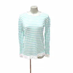 アレキサンダーワン ALEXANDER WANG ニット カットソー ボーダー 長袖 麻混 リネン混 XS 緑 ミントグリーン 白 ホワイト /YKのサムネイル