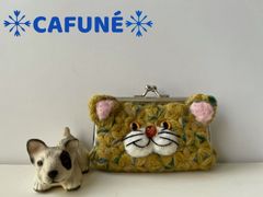 =リフ編みで編んだ四角い顔のねこちゃんがま口=