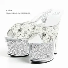 ホワイト [SH027-W-2105] 【Angel R/エンジェルアール】17cmヒール/シングルビジュー/ ラメ入り/スケルトン/ハイヒール /サンダル