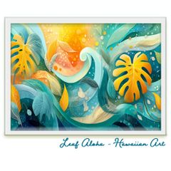ハワイアンアート 額付き A4｜モンステラの風 No.49 Leaf Aloha