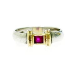 【中古】TIFFANY&Co. ティファニー シルバー ゴールド ルビー スタッキング コンビ リング 3.6g 925/750刻印 430940 リング・指輪