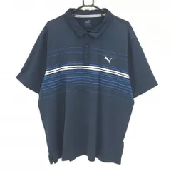 ★値下げ★【美品】プーマ 半袖ポロシャツ ネイビー×ブルー 一部ボーダー シリコンロゴ  メンズ US-XXL ゴルフウェア PUMA