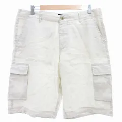 ヒューゴボス HUGO BOSS ショートカーゴパンツ ハーフ ショーツ 麻 リネン 50 XL 白 ホワイト /SS 1015 ■GY09のサムネイル