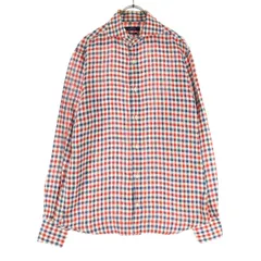SHIPS シップス 日本製 チェック柄 長袖 シャツ M レッド系 メンズ 古着
