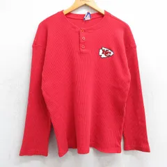 XL/古着 長袖 ビンテージ サーマル Tシャツ メンズ 90s NFL カンザスチーフス コットン ヘンリーネック 赤 レッド アメフト スーパーボウル