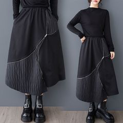 春 デザイン ゆったり ファスナー ハイウエスト スカート