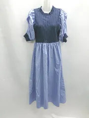 ◇ ⊂ natural couture コットン系 パフスリーブ 半袖 ロング ワンピース サイズF ブルー レディース E  【1501160025180】