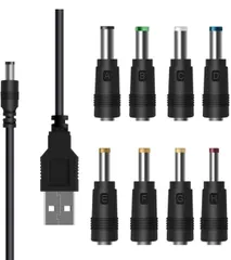 ★YFFSFDC USB 電源ケーブル 変換プラグ付き DC充電コード 5.5x2.1mm 1m 5V/2.0 Aタイプビデオカメラ扇風機 PSP ソーラーパネル モバイルバッテリーなど用コネクタアダプタ (1本+8変換プラグ)