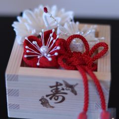 鶴と梅のリングピロー　結婚式　ウェディング　つまみ細工　和式　和風　花　リングピロー