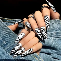 Liberte555 ネイルチップ ギャル 子供 付け爪 長い 地雷系 明日届く 黒 可愛い キラキラ シール グッズ(ギャルタイプ1,  ロング)