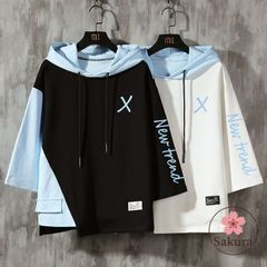 七分袖パーカー パーカー メンズ トップス 夏パーカー スポーツ 切り替え 半袖 7分袖 おしゃれ フード付きパーカー ルームウェア 夏物 涼し