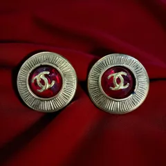 希少 シャネル ココマーク ヴィンテージ イヤリング 赤 ゴールド グリポア