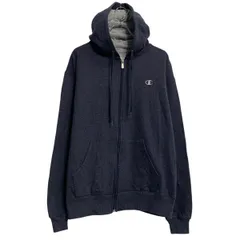 Champion ロゴスウェット パーカー L ネイビー チャンピオン ジップアップ シンプル カンガルーポケット 古着卸 アメリカ仕入 a611-8711