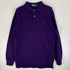 古着 90's/90年代 ポロバイラルフローレン Polo by Ralph Lauren 鹿の子 長袖 ポロシャツ ワンポイント ロゴ 刺繍 2ボタン M  パープル 無地 メンズ
