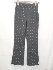 ◇ Θ natural couture ドット柄 ストレッチ スリット フレア パンツ サイズF ブラック ホワイト レディース E  【1505290029360】