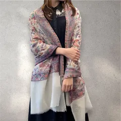 パシュミナショール ジャガード織 花柄 ストール ナチュラルカラー ベージュ系 カシミヤ混 大判 一点物 カシミール 伝統工芸 高級 王族愛用品 インド製 植物モチーフ ボタニカル 刺繍風 ギフト向け インテリアにも最適 春夏秋兼用
