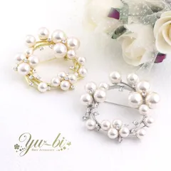 ブローチ/大粒パール サークル型 (M) 円形 ラウンド型 大きめ br28/グレー/シルバー/ゴールド ブローチピン ラインストーン 結婚式 入学式 卒業式 ピンブローチ　セレモニー 贈り物 ギフト