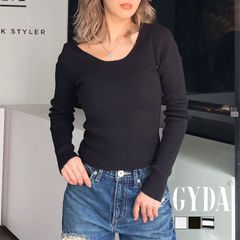 クルーネックリブニットトップス GYDA ジェイダ 072452630301 gyda レディース プルオーバー セーター ニット クルーネック フリーサイズ 白 ホワイト オフホワイト 黒 ブラック ボーダー GYDA ニット 新品 未使用 正規品