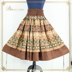 フラダンス 衣装 パウスカート ブラウン系 ハワイアン レッスン ハナ 日本製 アロハ 茶 緑 ハワイアンプリント 練習着 落ち着いた色 グリーン系