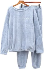Coco&Mary(ココマリ) 母の日 上下 セット あったか パジャマ もこもこ ルームウェア レディース 裏起毛 極暖 ふわふわ 部屋着 暖かい 防寒 冬 ルームウエア 家着 2点( ライトブルー,  フリーサイズ（一般的なMLサイズ相当）)