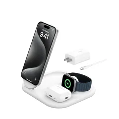 Belkin Qi2 3-in-1 Qi2 折りたたみ式充電パッド Qi2公式認証/MagSafe対応 iPhone 16/15/14/13/12/Qi2対応スマートフォン(最大15W高速充電) AirPods/ワイヤレス充電対応イヤホン(5W充電) Ap 0