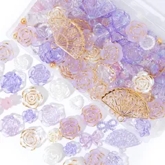 【即日発送】デコレーション セット 可愛い アクセサリー 素材 薔薇 デコ デコ パール パーツ 貝殻 パーツ フラワー パーツ ハンドメイド リボン 手芸 蝶 ビーズ 氷ビーズ ビーズ 硬質ケース バラ アクリルビーズ ゴールドライン デコパーツ クリア デ