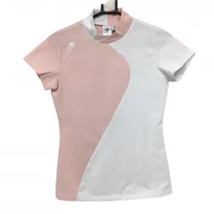 【超美品】デサントゴルフ 半袖ハイネックシャツ ピンク×白 切替 中田英寿  レディース M ゴルフウェア 2023年モデル DESCENTE