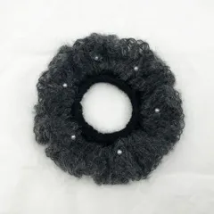 シュシュ　ハンドメイド　かぎ針編み　モヘア　チャコールグレー