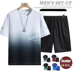 接触冷感 上下セット 半袖 メンズ セットアップ ジャージ上下 半袖Tシャツ ハーフパンツ グラデーション カジュアル 部屋着 スポーツウェア トレーニング 夏服