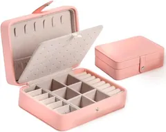 UQ商事 大容量 ジュエリーボックス PUレザー コンパクト収納 ネックレス ピアス リング収納 防水ケース 耐久 プレゼントに最適ピンク(ピンク)